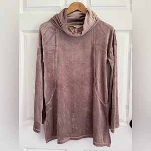 Hem & Thread Velour Tunic Top Small Mauve Pink Cowl Neck Bell Sleeve Ribbed